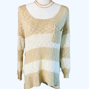 Guess Striped Lightweight Pocket Front Knit Sweater